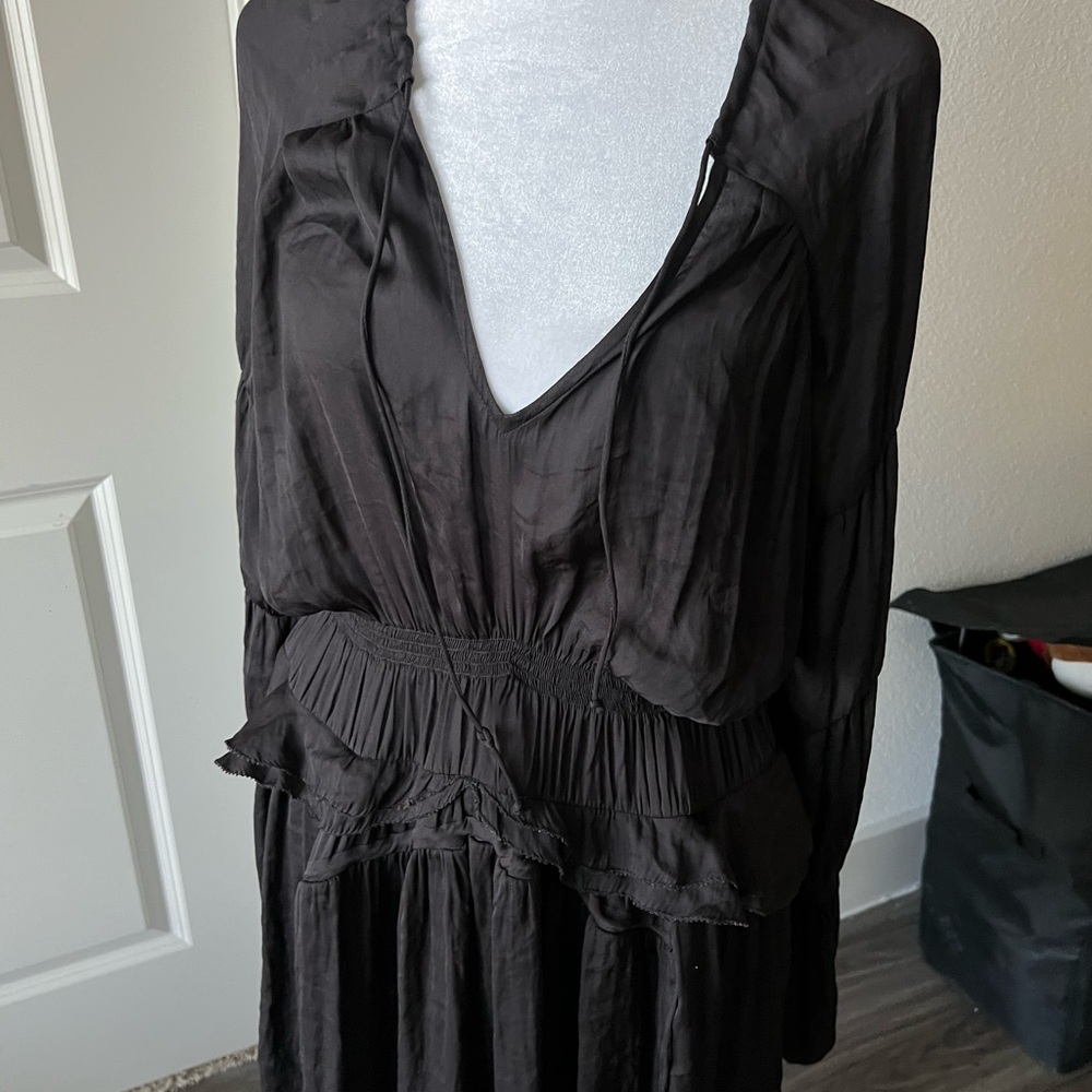 IRO Black Plunge Neck Bishop Sleeve Cocktail Dress - Picture 3 of 7